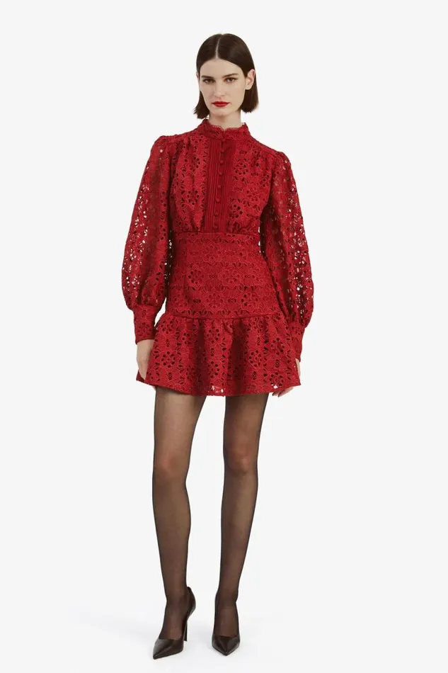 Women Day To Night Dresses Bardot Remy Lace Dress In Deep Red Deep Red