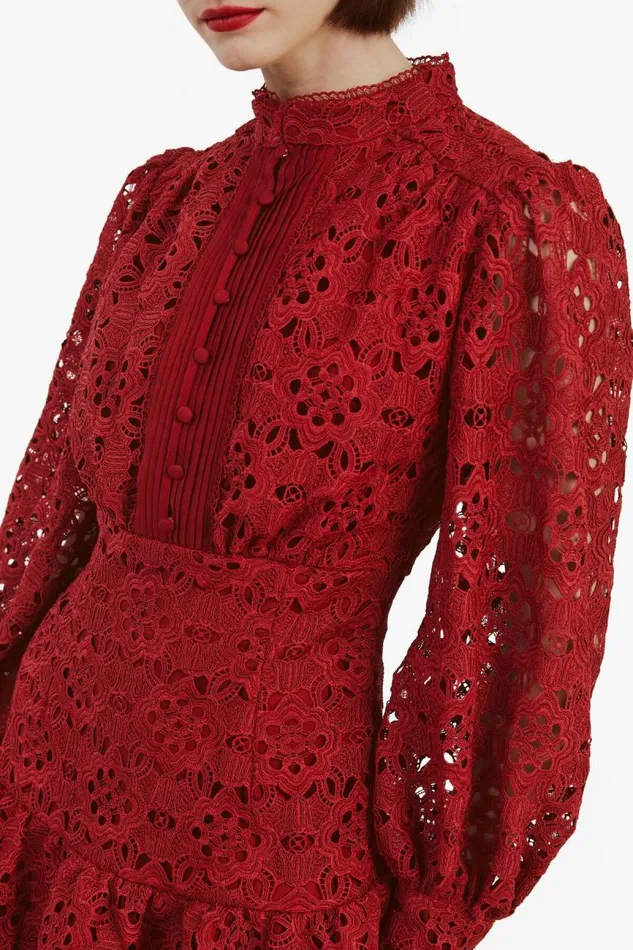 Women Day To Night Dresses Bardot Remy Lace Dress In Deep Red Deep Red