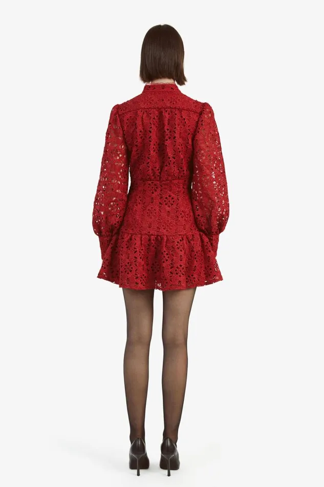 Women Day To Night Dresses Bardot Remy Lace Dress In Deep Red Deep Red