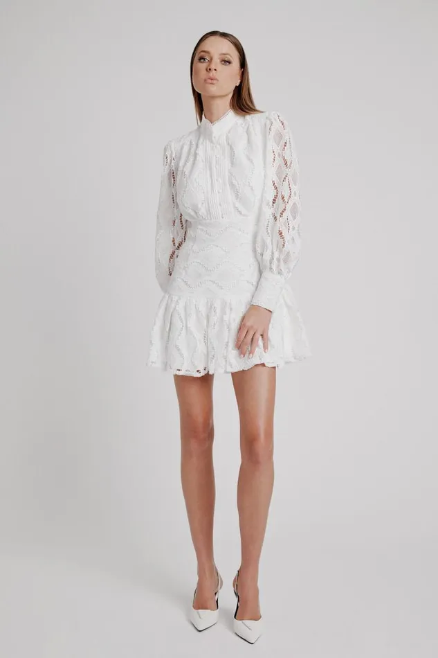 Women Day To Night Dresses Bardot Remy Lace Dress In Ivory Ivory
