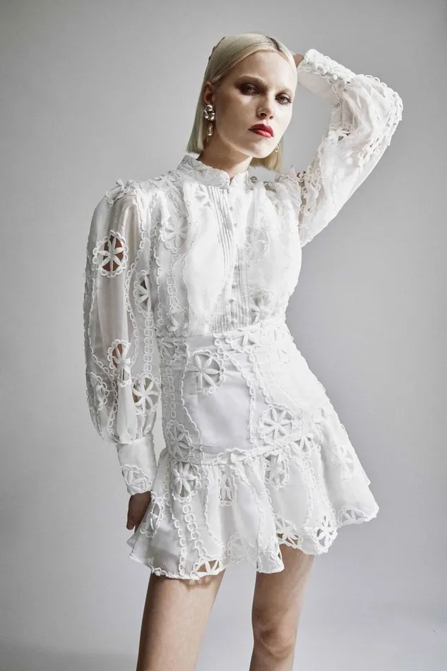 Women Day To Night Dresses Bardot Remy Lace Dress In Orchid White Orchid White