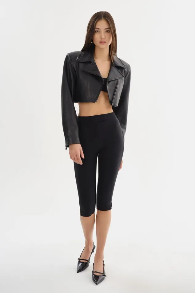 Women DAYLIN Cropped Leather Jacket Black LAMARQUE Leather Jackets