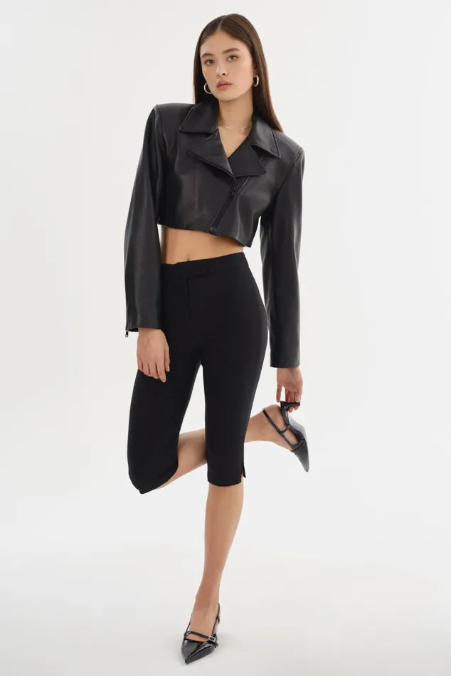 Women DAYLIN Cropped Leather Jacket Black LAMARQUE Leather Jackets