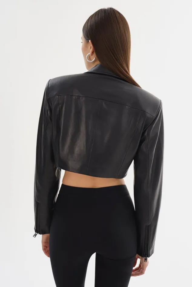 Women DAYLIN Cropped Leather Jacket Black LAMARQUE Leather Jackets