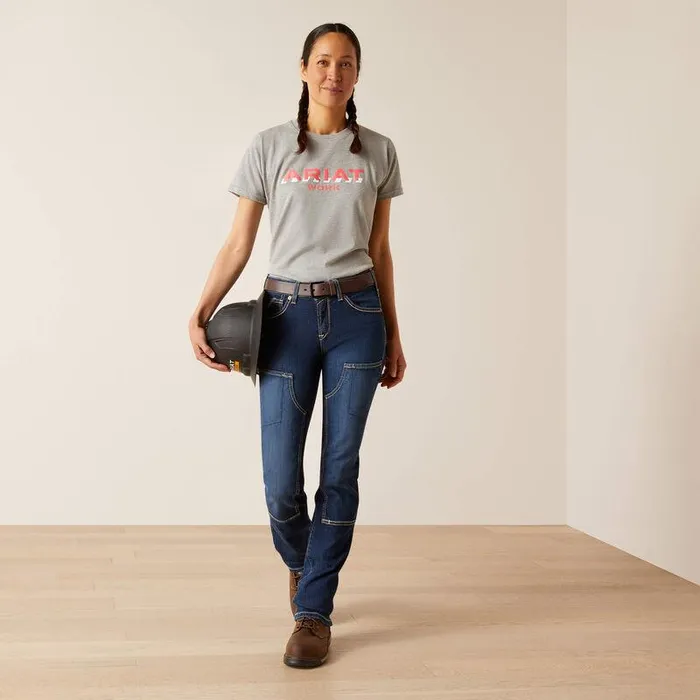 Women Denim Ariat Rebar DuraStretch Riveter Double Front Straight Jean Riveter