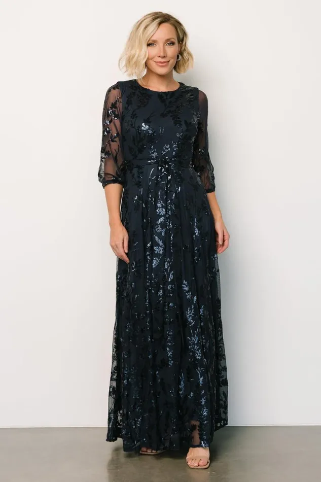 Women Destiny Sequin Maxi Dress Navy Baltic Born Embellished and Sequined