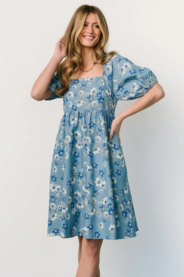 Women Dorothea Midi Dress Denim Floral Baltic Born Short Dresses