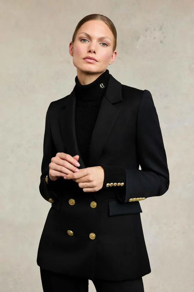 Women Double Breasted Blazer Black Twill Holland Cooper Tailoring