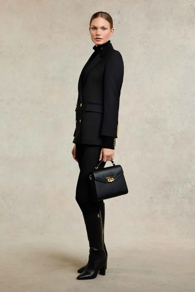 Women Double Breasted Blazer Black Twill Holland Cooper Tailoring