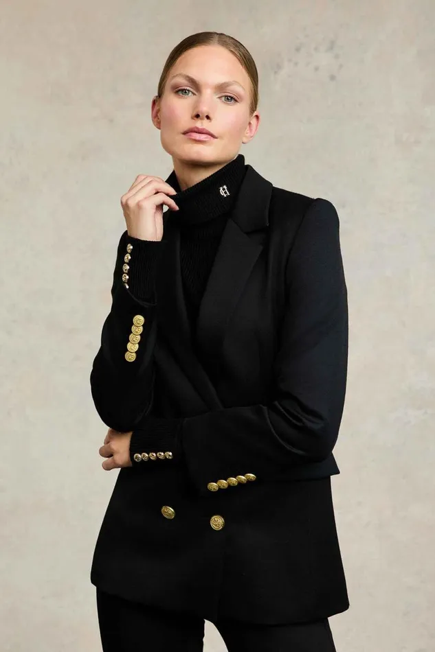 Women Double Breasted Blazer Black Twill Holland Cooper Tailoring