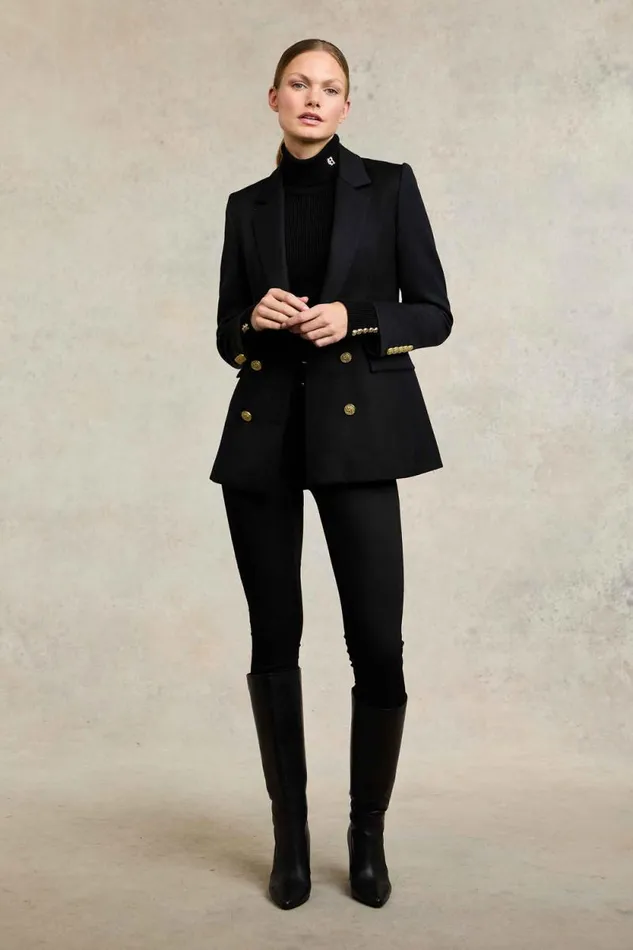 Women Double Breasted Blazer Black Twill Holland Cooper Tailoring