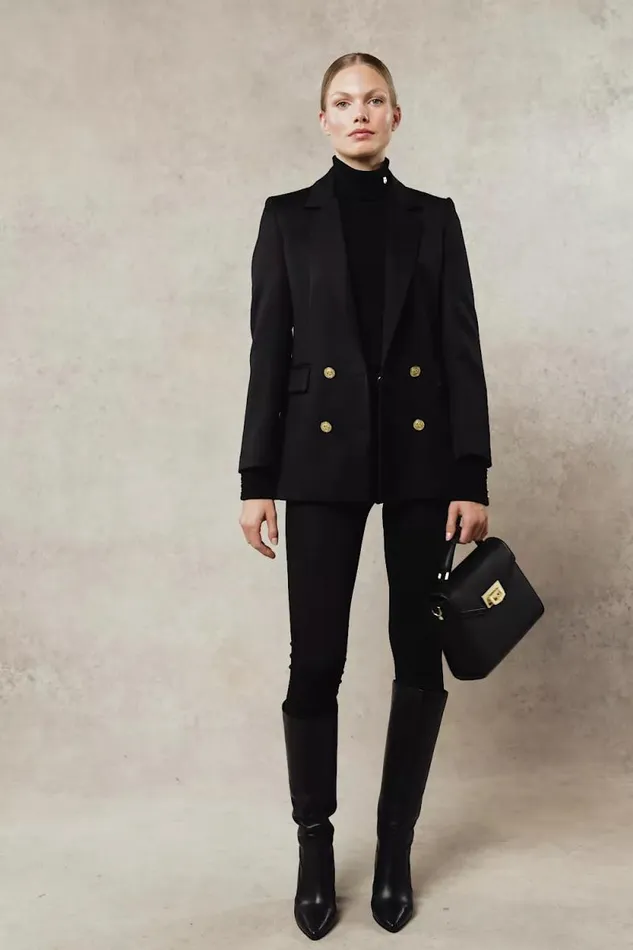 Women Double Breasted Blazer Black Twill Holland Cooper Tailoring