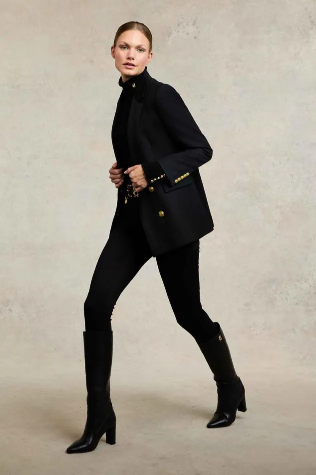 Women Double Breasted Blazer Black Twill Holland Cooper Tailoring