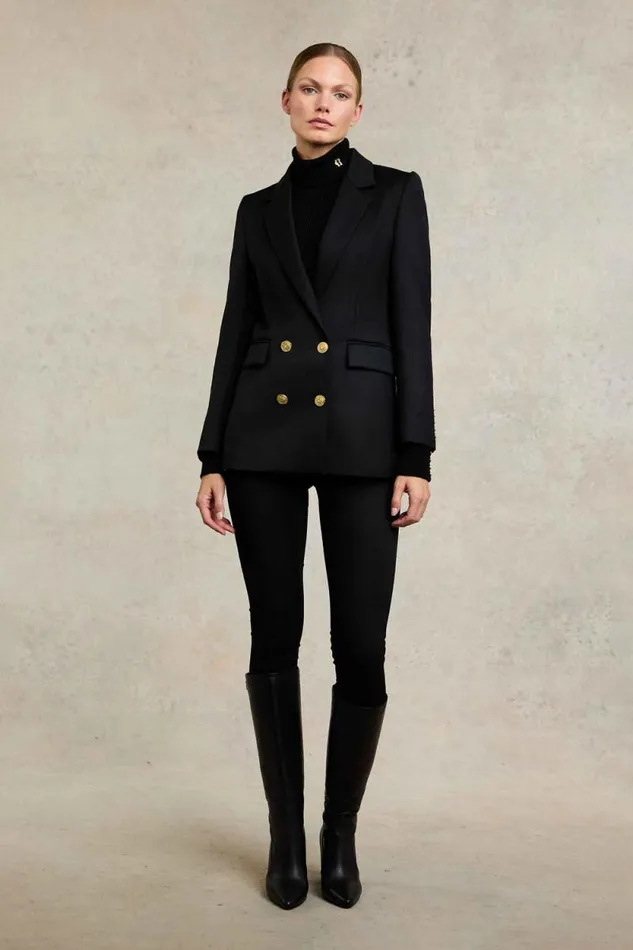 Women Double Breasted Blazer Black Twill Holland Cooper Tailoring
