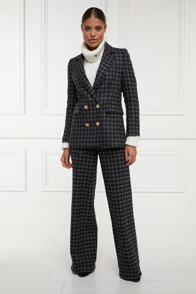 Women Double Breasted Blazer Large Scale Charcoal Houndstooth Holland Cooper Tailoring
