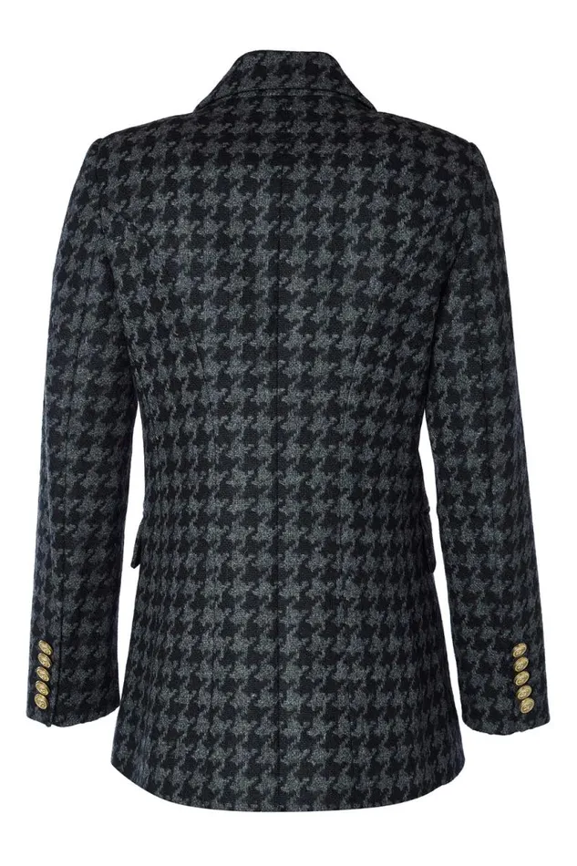 Women Double Breasted Blazer Large Scale Charcoal Houndstooth Holland Cooper Tailoring