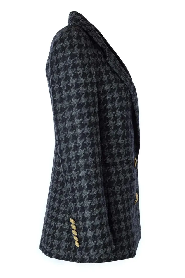 Women Double Breasted Blazer Large Scale Charcoal Houndstooth Holland Cooper Tailoring