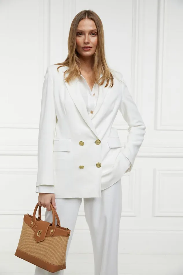Women Double Breasted Blazer Oyster Linen Holland Cooper Tailoring
