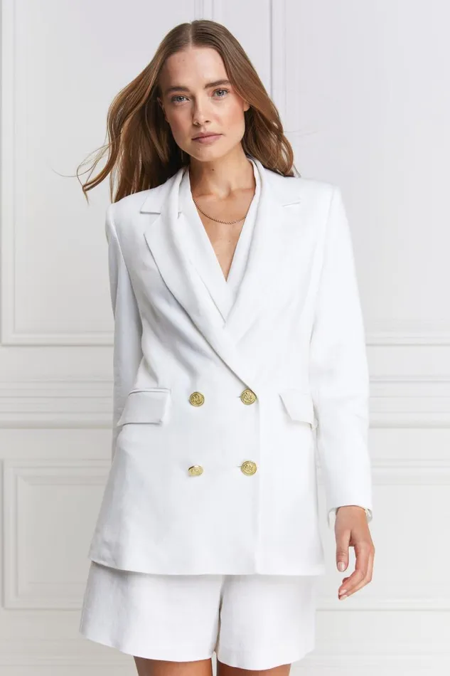 Women Double Breasted Blazer Oyster Linen Holland Cooper Tailoring
