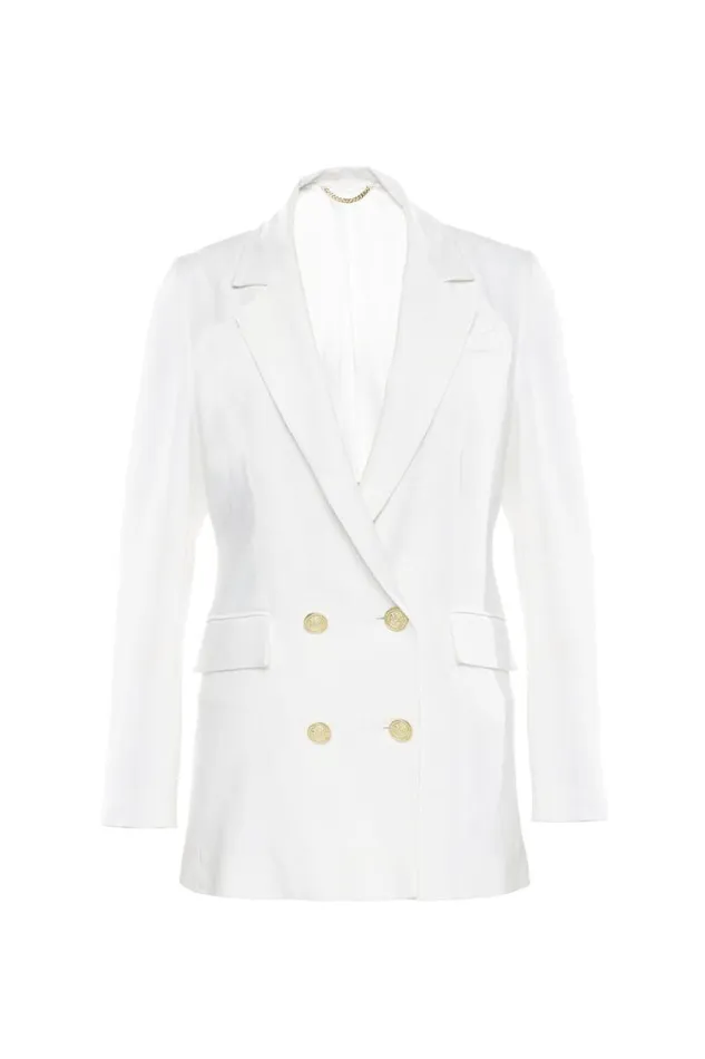 Women Double Breasted Blazer Oyster Linen Holland Cooper Tailoring