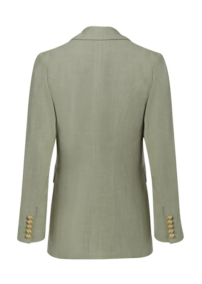 Women Double Breasted Blazer Sage Linen Holland Cooper Tailoring