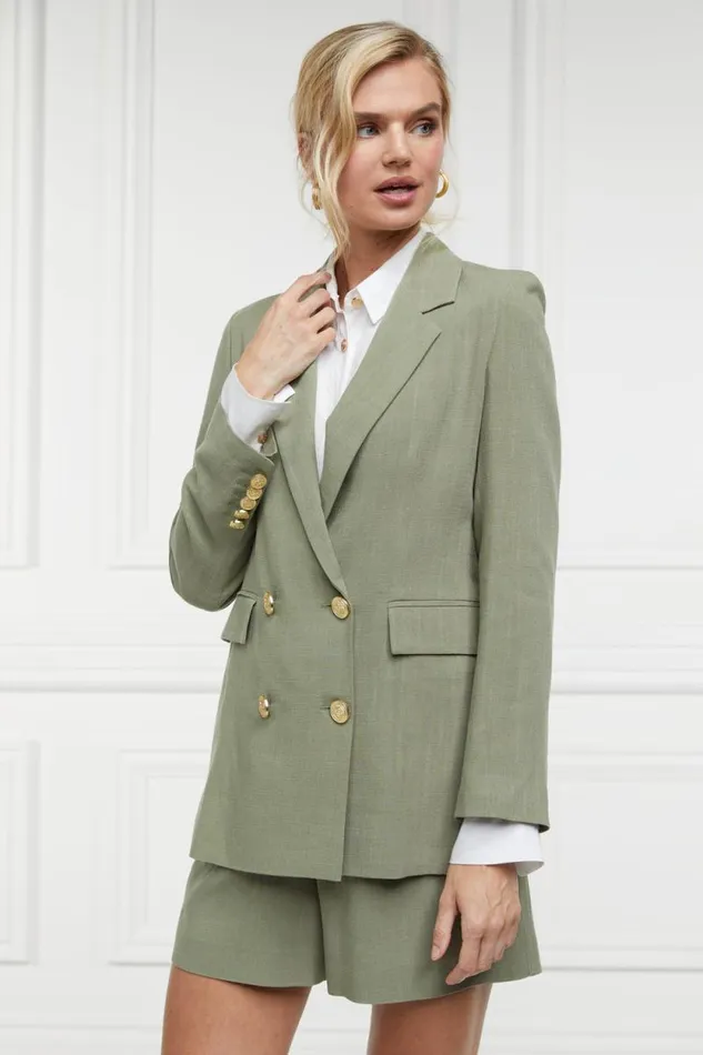 Women Double Breasted Blazer Sage Linen Holland Cooper Tailoring