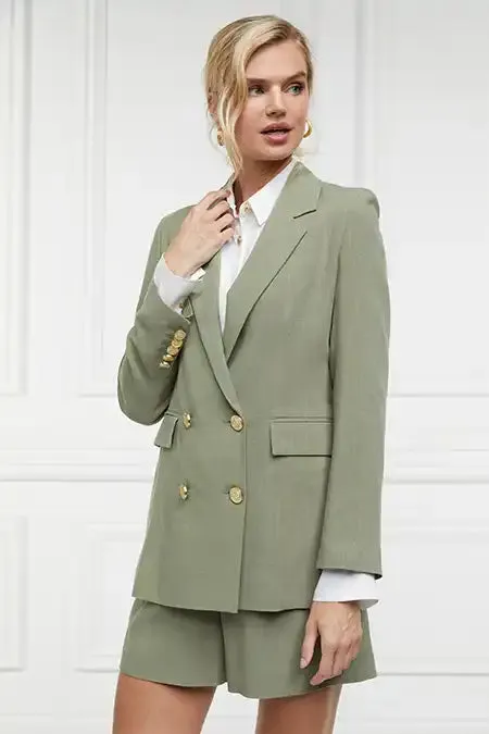 Women Double Breasted Blazer Sage Linen Holland Cooper Tailoring