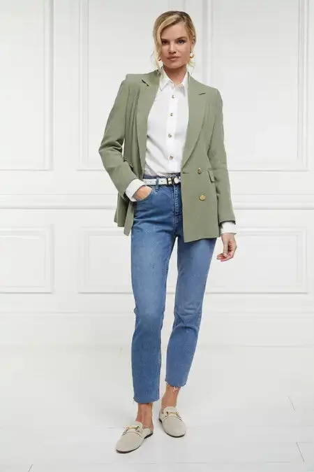 Women Double Breasted Blazer Sage Linen Holland Cooper Tailoring