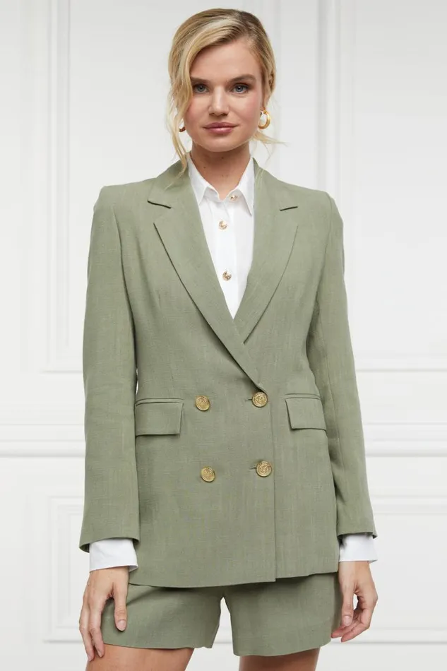 Women Double Breasted Blazer Sage Linen Holland Cooper Tailoring