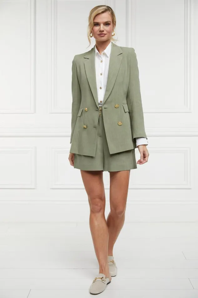 Women Double Breasted Blazer Sage Linen Holland Cooper Tailoring
