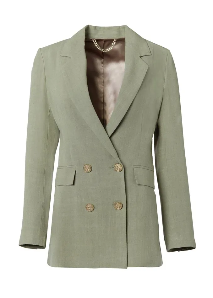 Women Double Breasted Blazer Sage Linen Holland Cooper Tailoring