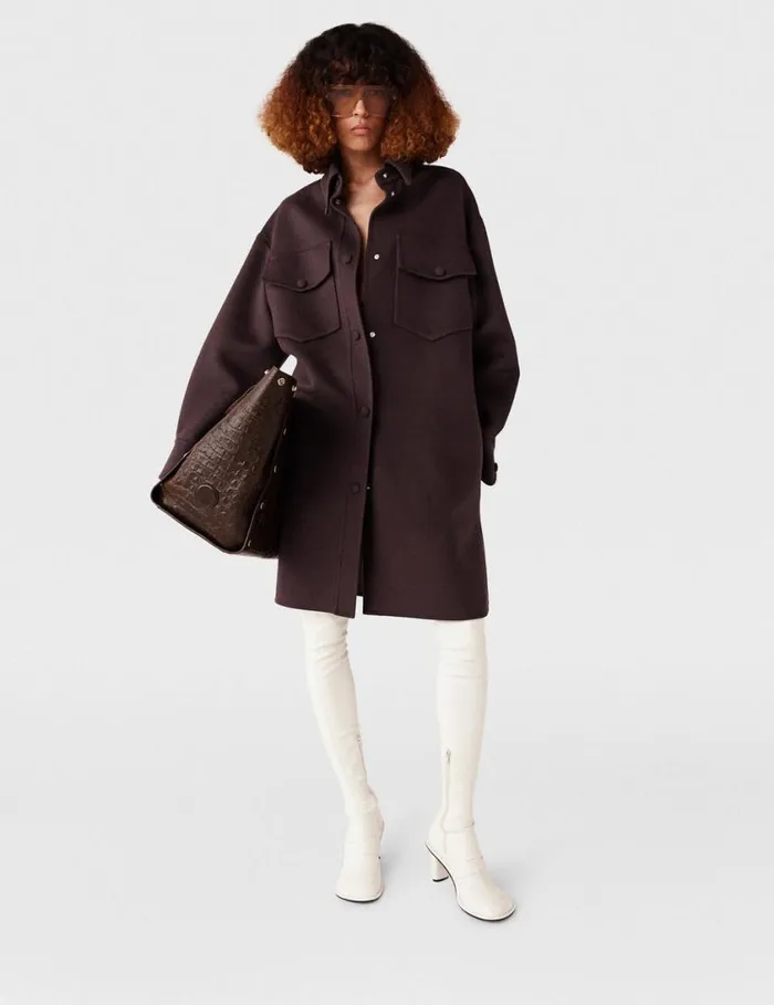 Women DoubleFaced LongSleeve Shirt Chocolate Brown Stella McCartney Coats And Jackets Women DoubleFaced LongSleeve Shirt Chocolate Brown Stella McCartney Coats And Jackets