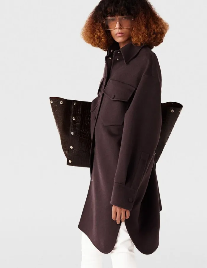 Women DoubleFaced LongSleeve Shirt Chocolate Brown Stella McCartney Coats And Jackets Women DoubleFaced LongSleeve Shirt Chocolate Brown Stella McCartney Coats And Jackets