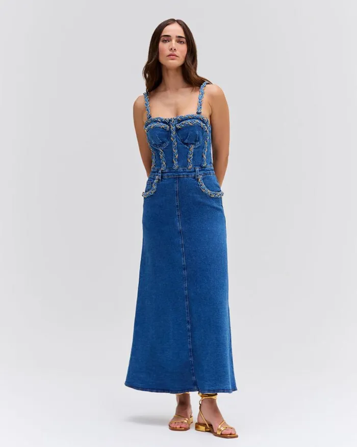 Women Dresses and Jumpsuits PatBO BRAIDED DENIM MIDI DRESS Denim Women Dresses and Jumpsuits PatBO BRAIDED DENIM MIDI DRESS Denim