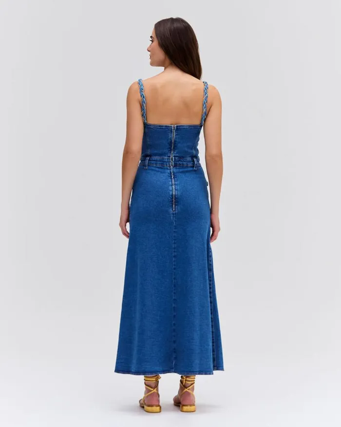 Women Dresses and Jumpsuits PatBO BRAIDED DENIM MIDI DRESS Denim Women Dresses and Jumpsuits PatBO BRAIDED DENIM MIDI DRESS Denim
