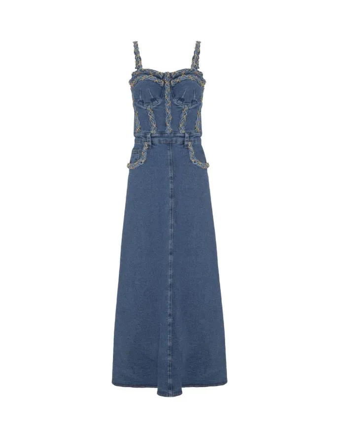 Women Dresses and Jumpsuits PatBO BRAIDED DENIM MIDI DRESS Denim Women Dresses and Jumpsuits PatBO BRAIDED DENIM MIDI DRESS Denim