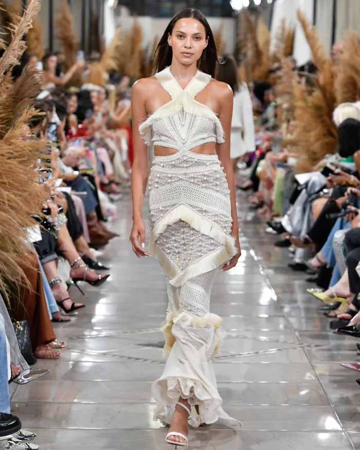 Women Dresses and Jumpsuits PatBO Fringe Trim Halterneck Maxi Dress RUNWAY Wheat