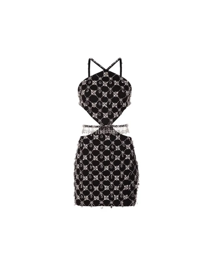 Women Dresses and Jumpsuits PatBO HandBeaded Halterneck Mini Dress FINAL SALE Black