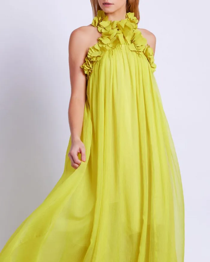 Women Dresses and Jumpsuits PatBO HandEmbroidered 3D Gown FINAL SALE Acid Yellow