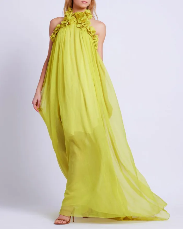 Women Dresses and Jumpsuits PatBO HandEmbroidered 3D Gown FINAL SALE Acid Yellow