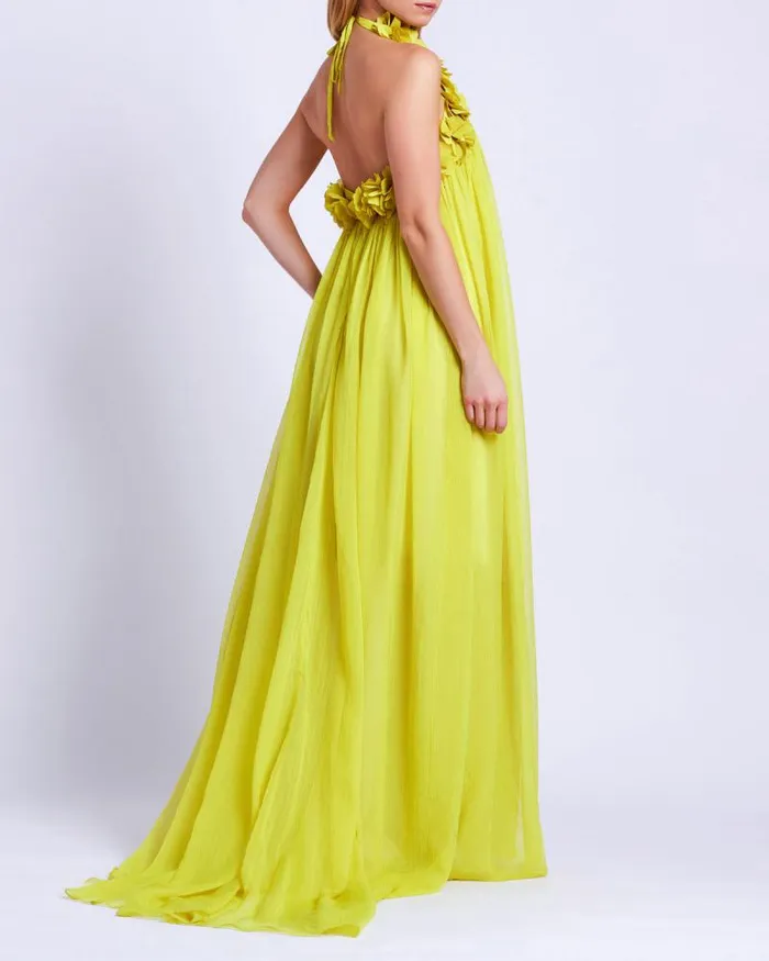 Women Dresses and Jumpsuits PatBO HandEmbroidered 3D Gown FINAL SALE Acid Yellow
