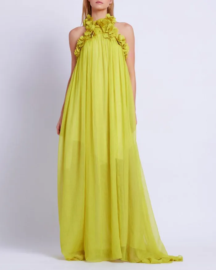 Women Dresses and Jumpsuits PatBO HandEmbroidered 3D Gown FINAL SALE Acid Yellow