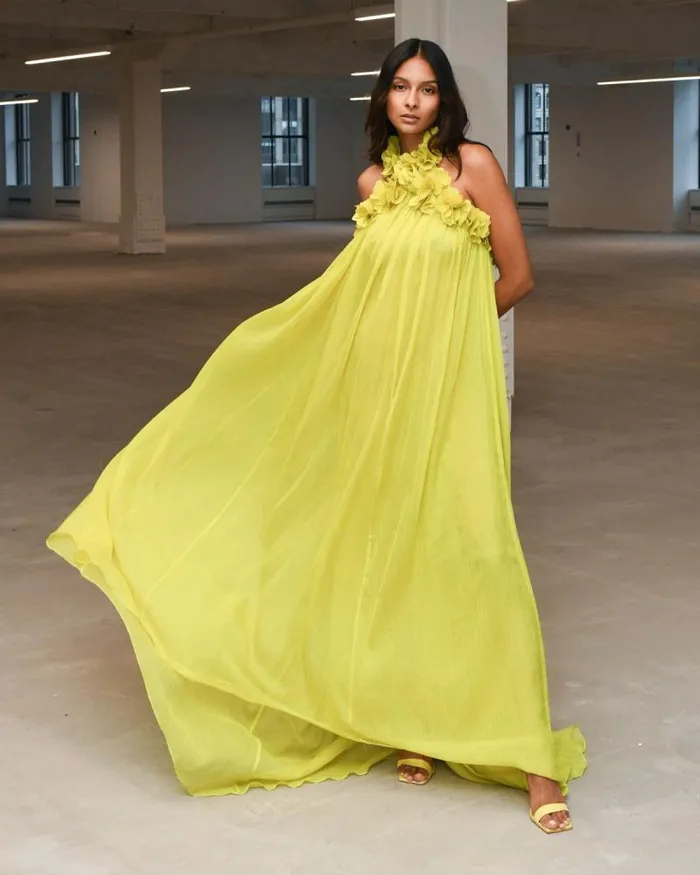 Women Dresses and Jumpsuits PatBO HandEmbroidered 3D Gown FINAL SALE Acid Yellow