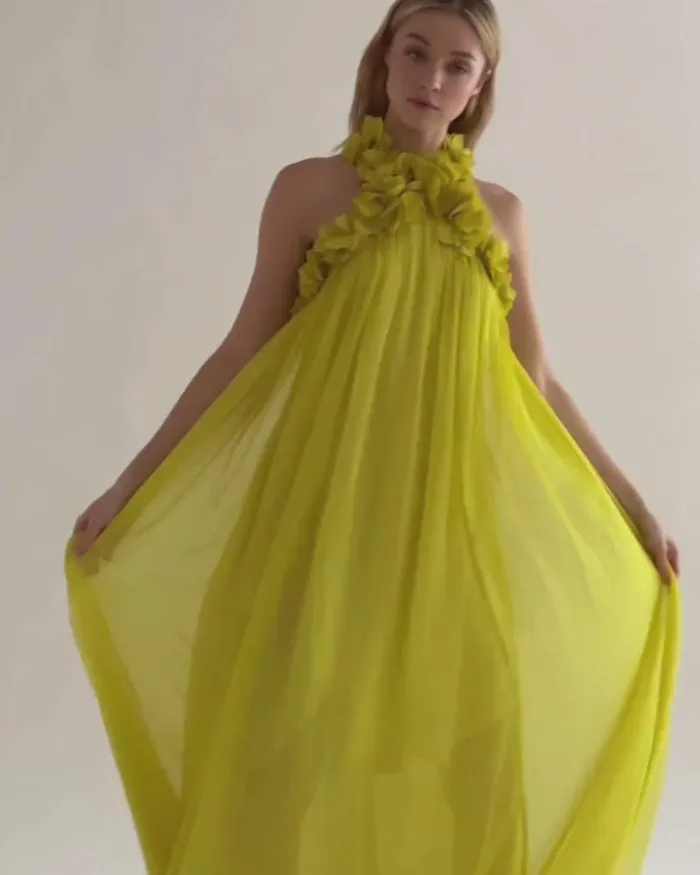 Women Dresses and Jumpsuits PatBO HandEmbroidered 3D Gown FINAL SALE Acid Yellow