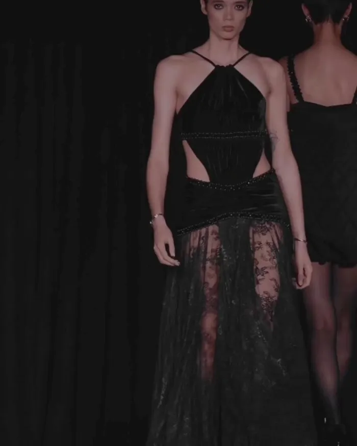 Women Dresses and Jumpsuits PatBO High Neck Velvet And Lace Gown RUNWAY Black