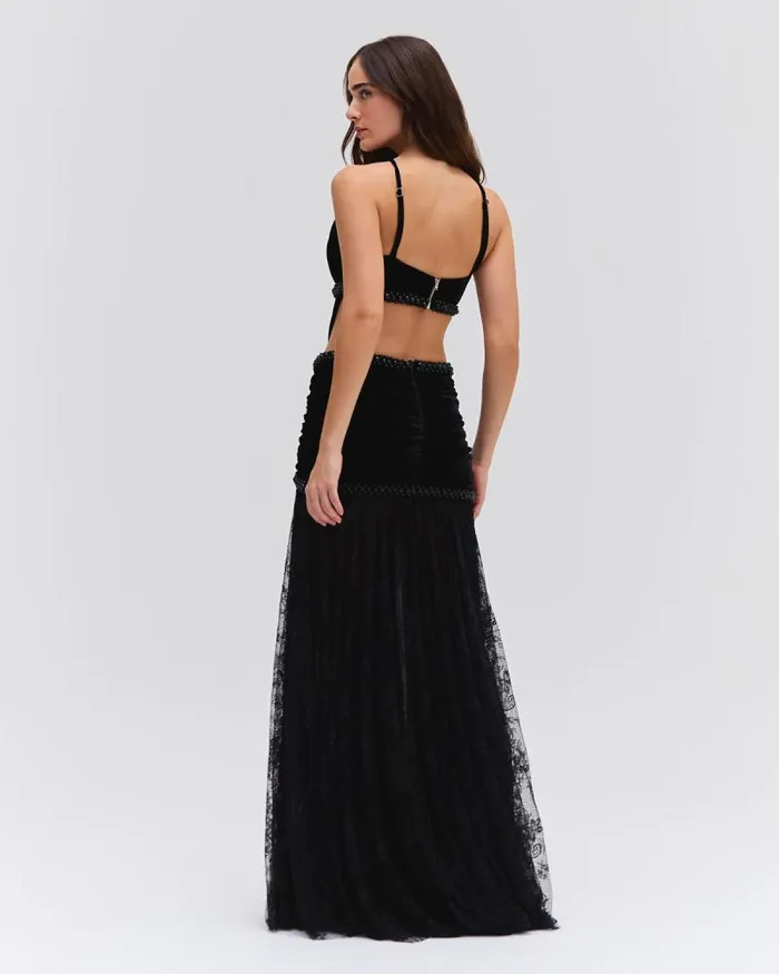 Women Dresses and Jumpsuits PatBO High Neck Velvet And Lace Gown RUNWAY Black