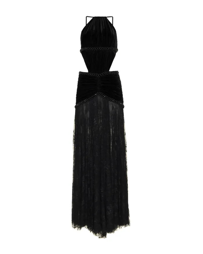 Women Dresses and Jumpsuits PatBO High Neck Velvet And Lace Gown RUNWAY Black
