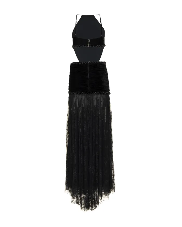 Women Dresses and Jumpsuits PatBO High Neck Velvet And Lace Gown RUNWAY Black