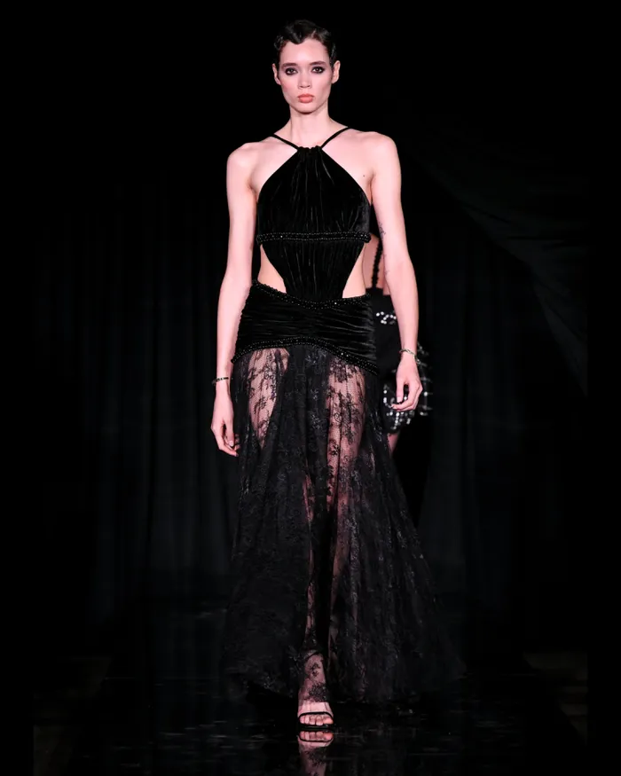 Women Dresses and Jumpsuits PatBO High Neck Velvet And Lace Gown RUNWAY Black