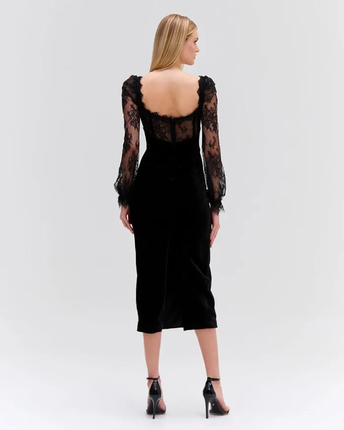 Women Dresses and Jumpsuits PatBO LACE AND VELVET MIDI DRESS Black